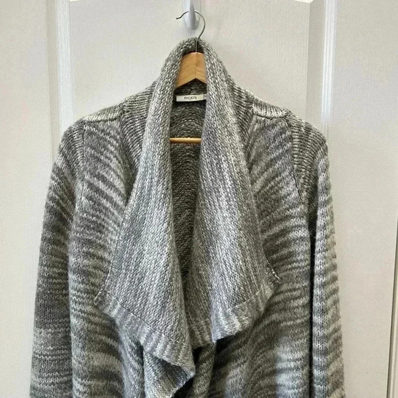 Ricki’s Cardigan Open Front Draped Collar Waterfall Sweater Grey White XS - Picture 4 of 15
